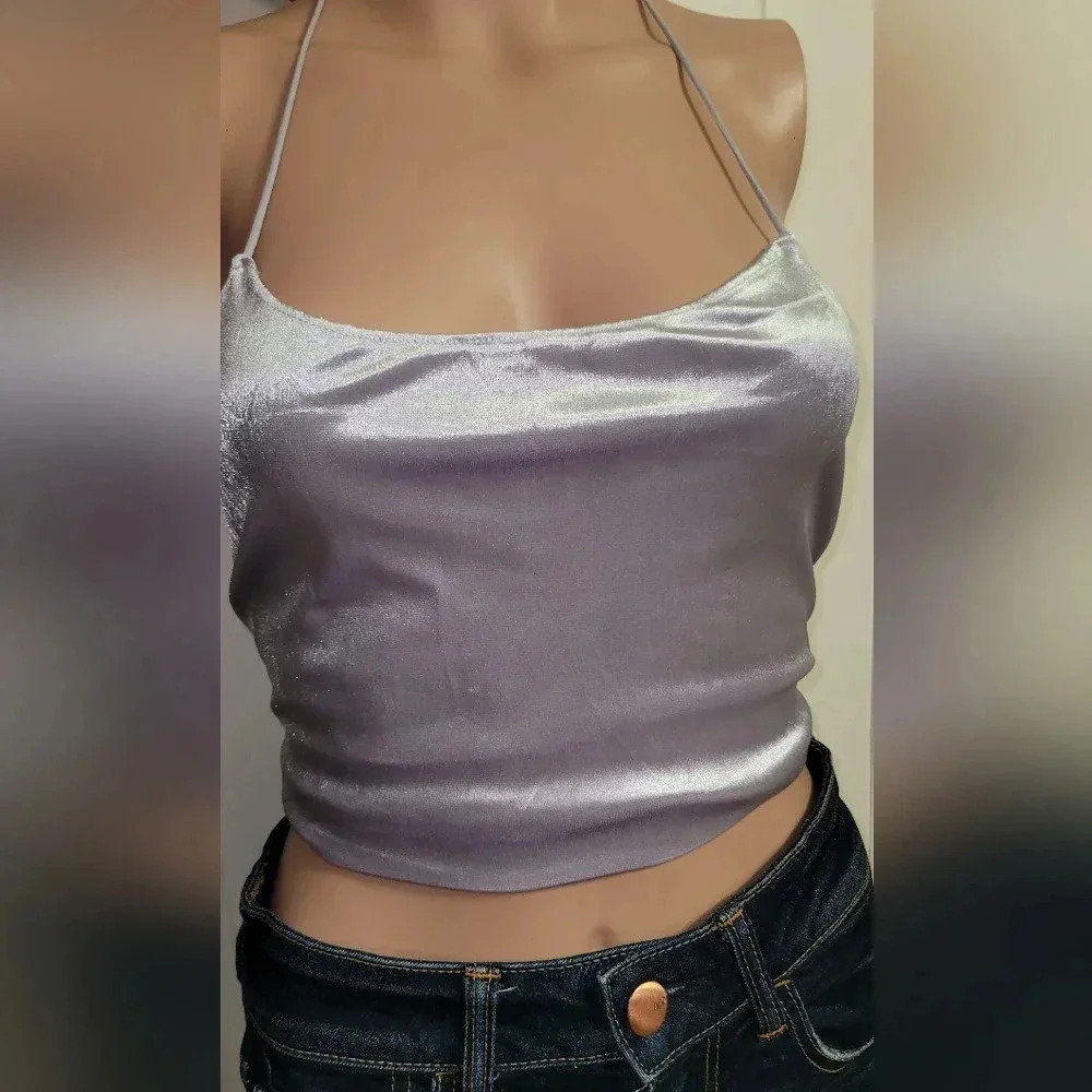 Garage Velvet Lace Up Cami Crop Top Spaghetti Strap NWT M